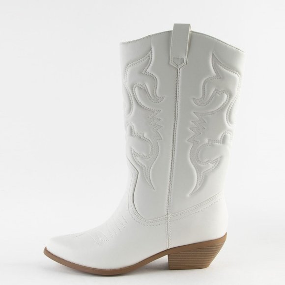 NEW Pointed Toe Embroidered Cowboy Cowgirl Western Mid-Calf High Boot Block Heel - Picture 8 of 10